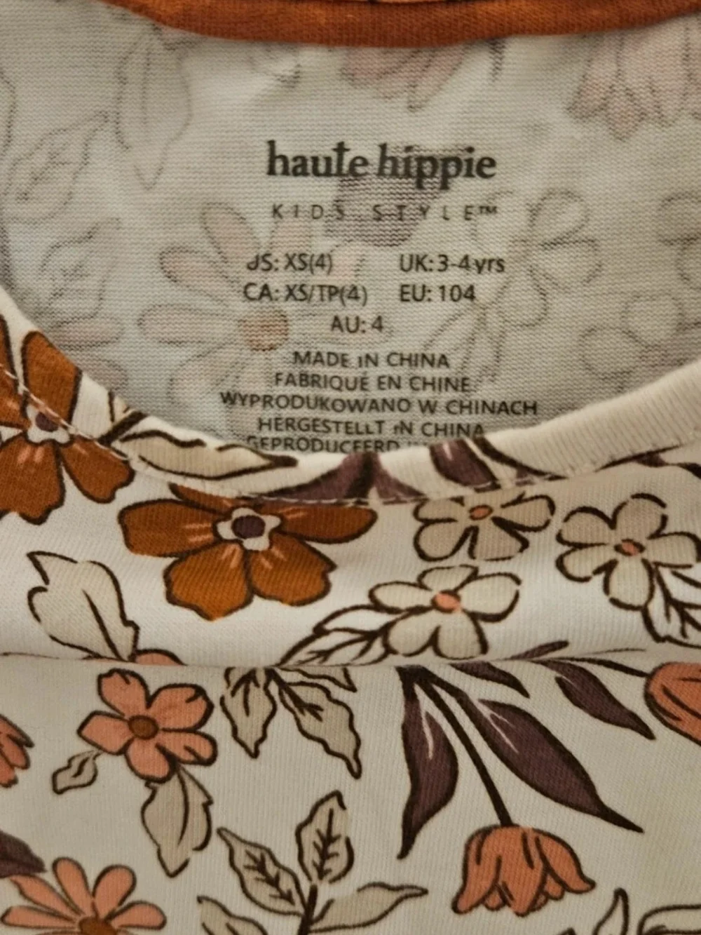 haute hippie Girls Floral Matching Set Brown & Cream Like New